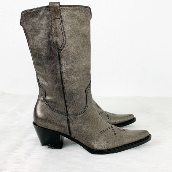 Franco Sarto Shoes - Franco Sarto Western Boots Metallic Bronze Leather Mid-Calf Cowboy Sz 8M